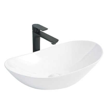 White Oval Ceramic Vessel Sink, Modern Minimalist Art Bathroom Sink Bowl, Countertop Vanity Basin