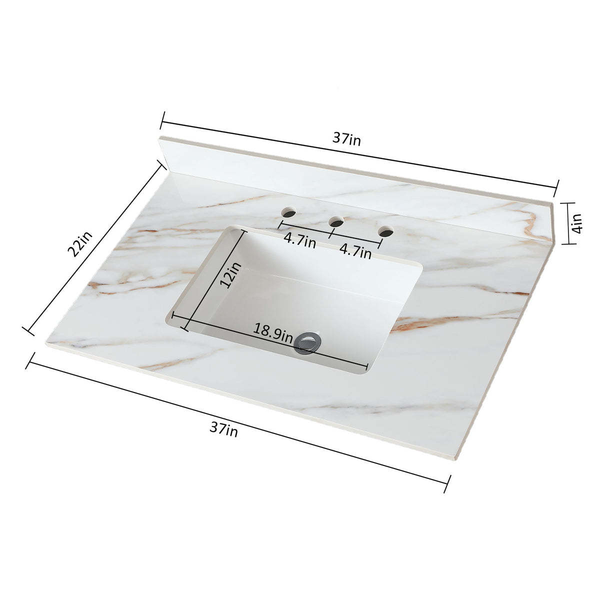Vanity Top With Undermount Sink And Backsplash, Sintered Stone