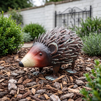 Metal Hedgehog Garden Statue Handmade Wrought Iron Animal Sculpture, Weatherproof Realistic Hedgehog Figurine Outdoor Lawn Patio Yard Landscape Decor Ornament