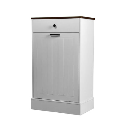 Tilt Out Trash Cabinet With Drawer, 10 Gallon Hamper - White