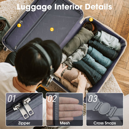 Conjunto de equipaje rígido de 2 piezas + maleta con ruedas y candado TSA ligero de 20"/24"