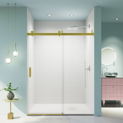 Frameless Single Sliding Soft Close Shower Doors, 3 / 8" Tempered Glass Reversible Installatio