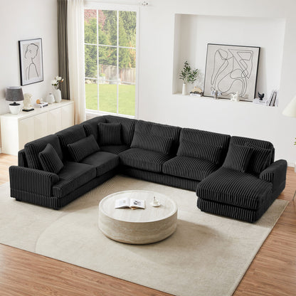 Modern Oversized U Shaped Sectional Sofa With Chaise Lounge Upholstered - Black