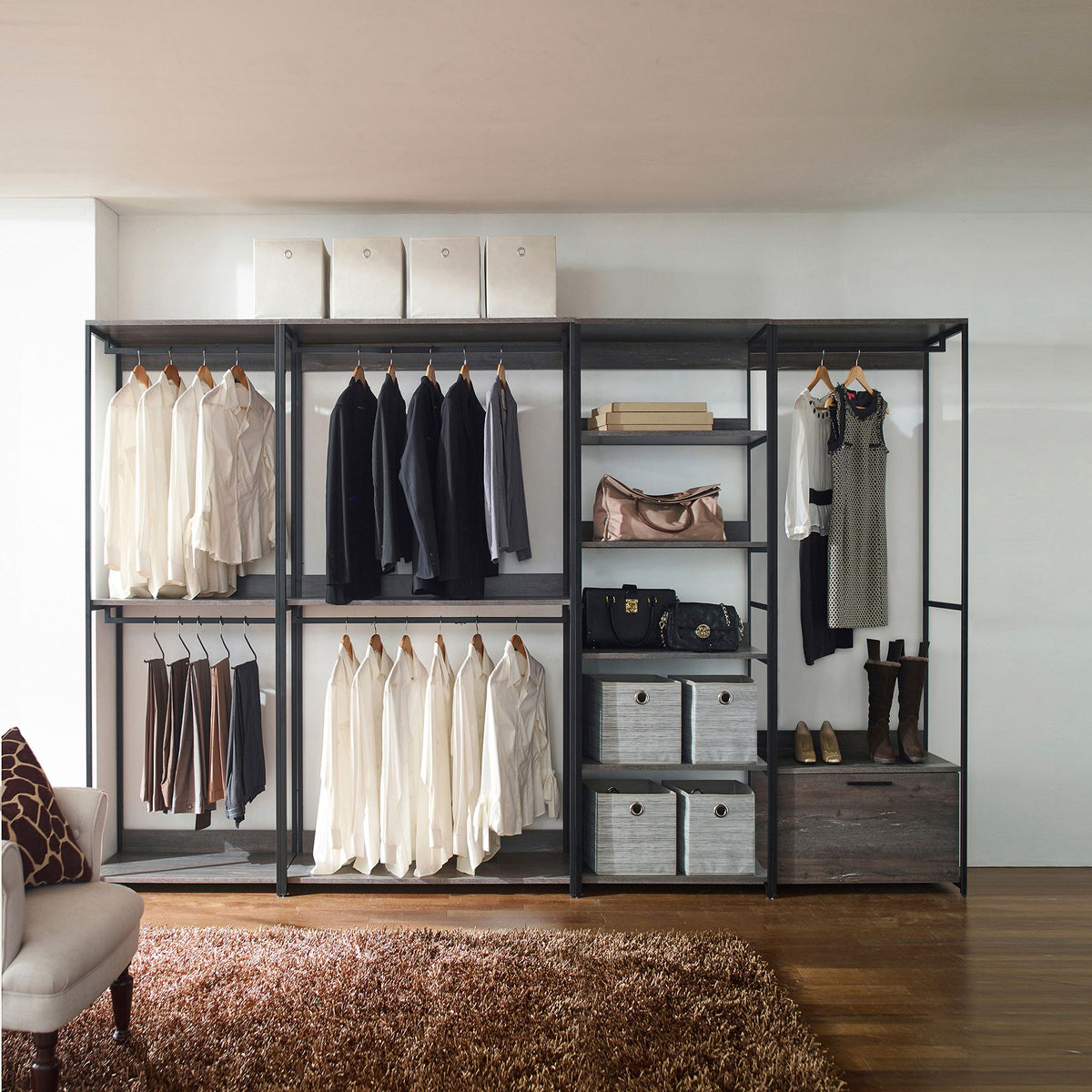 Monica - Walk-In Closet System, Modular Storage - Rustic