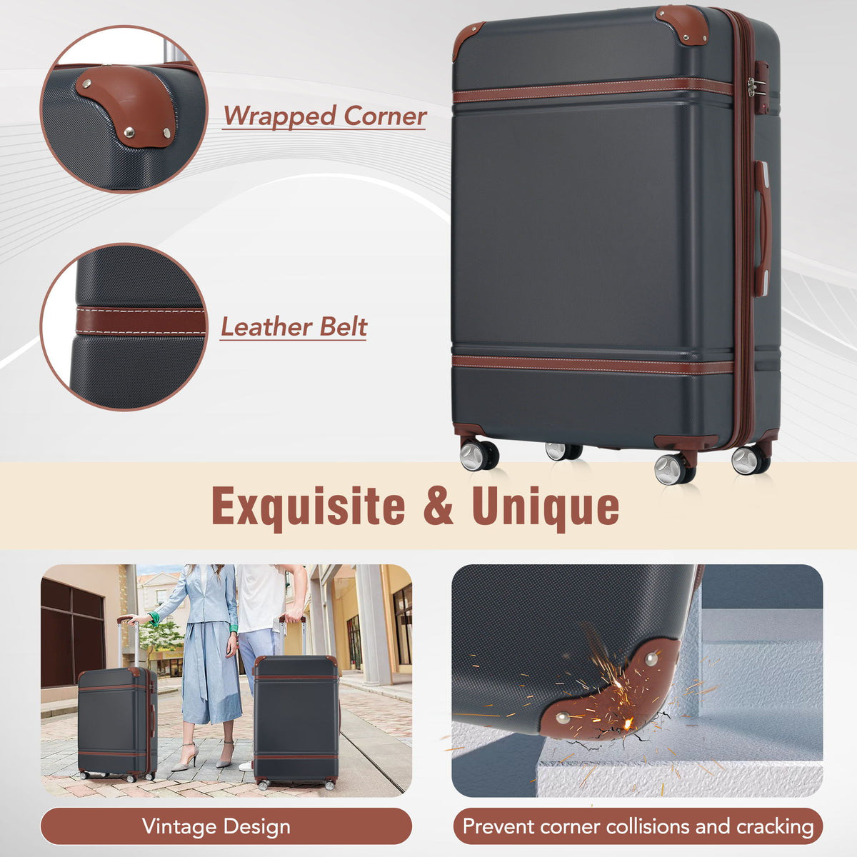 Conjunto de equipaje rígido de 3 piezas, maletas de 20"/28" y estuche para cosméticos, maleta con ruedas y cerradura TSA ligera.