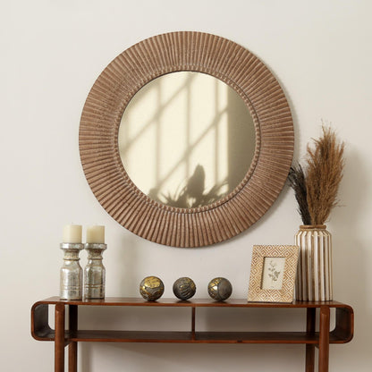 Handcarved Decorative Hanging Wall Mirror - Antique Brown / White