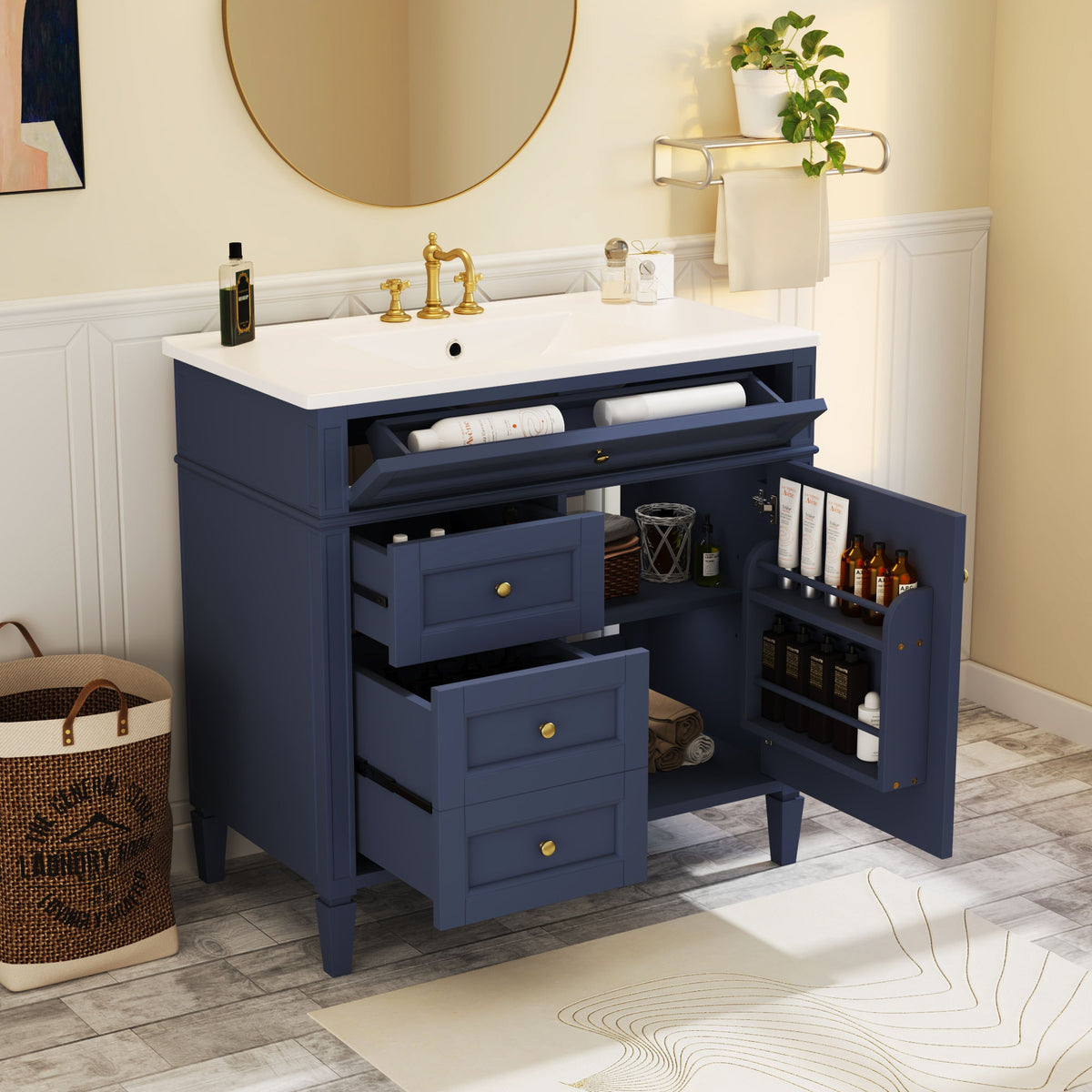 Bathroom Vanity With Top Sink, 2 Drawers And Tip Out Drawer
