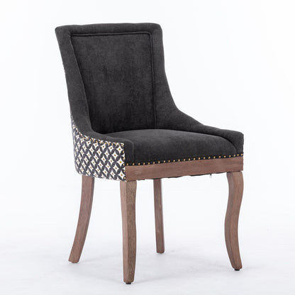 Silla de comedor Ultra Side, de tela gruesa con patas de madera maciza en tonos neutros y tachuelas de bronce (juego de 2)