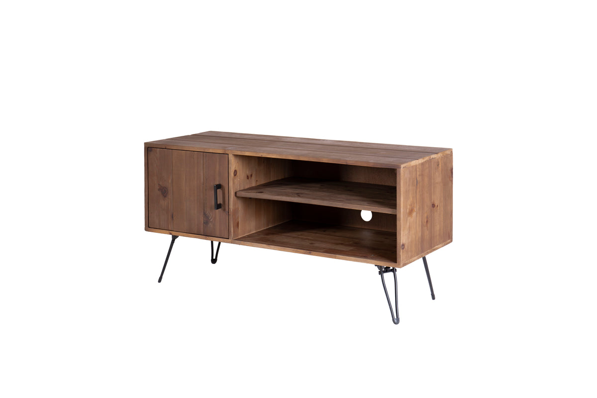 Mesa de TV sencilla, moderna y vintage de madera recuperada para sala de estar - Natural