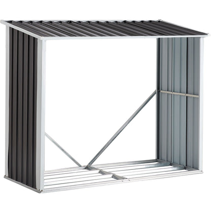 Log Storage Shed, Log Holder With Roof, Log Storage Shed, Firewood Rack For Backyard Garden Patio Porch, Anthracite Galvanized Steel - Dark Gray