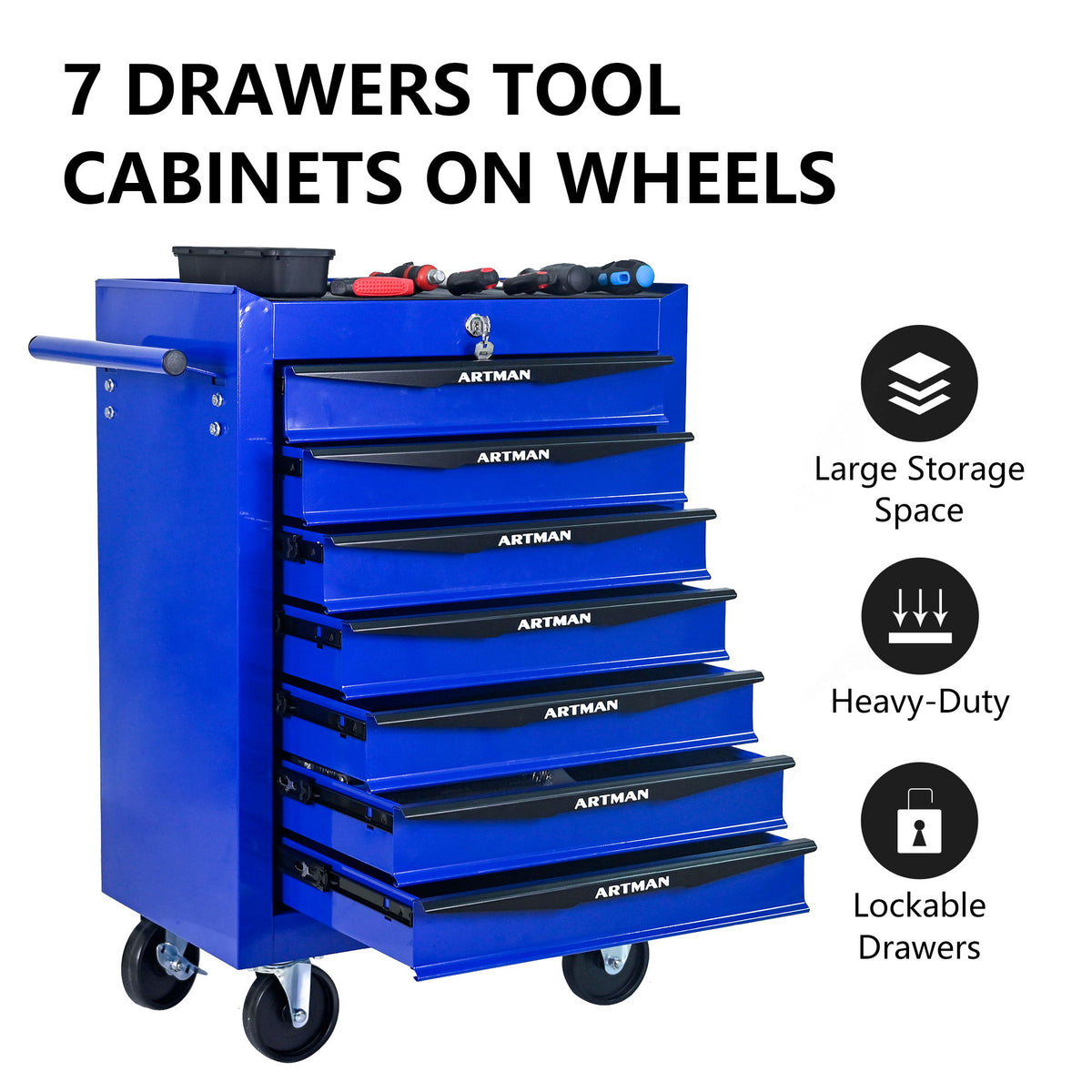 Rolling Metal Tool Chest With Drawers, Steel Storage Cabinet With Ball Bearing Slides