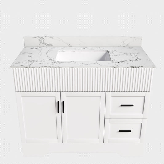 Bathroom Vanity Set, Fluted Cabinet, Soft Close Doors & Drawers, Sink Included - White
