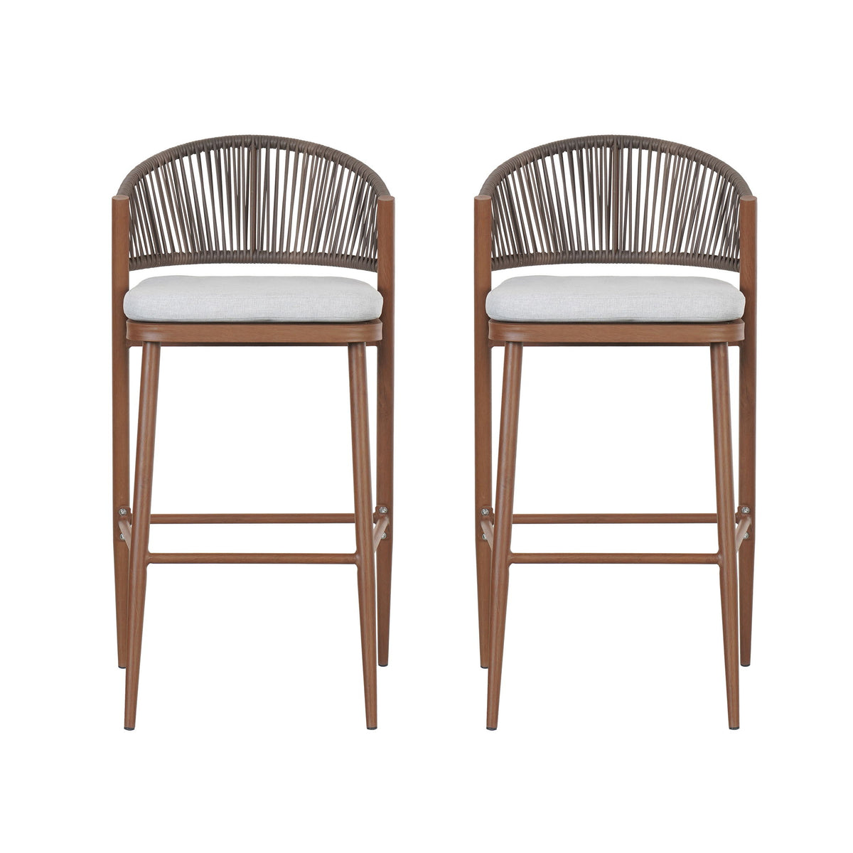 Outdoor Bar Height Metal Frame Counter Stools With Scallop Shaped Backrest & Water Resistant Cushions
