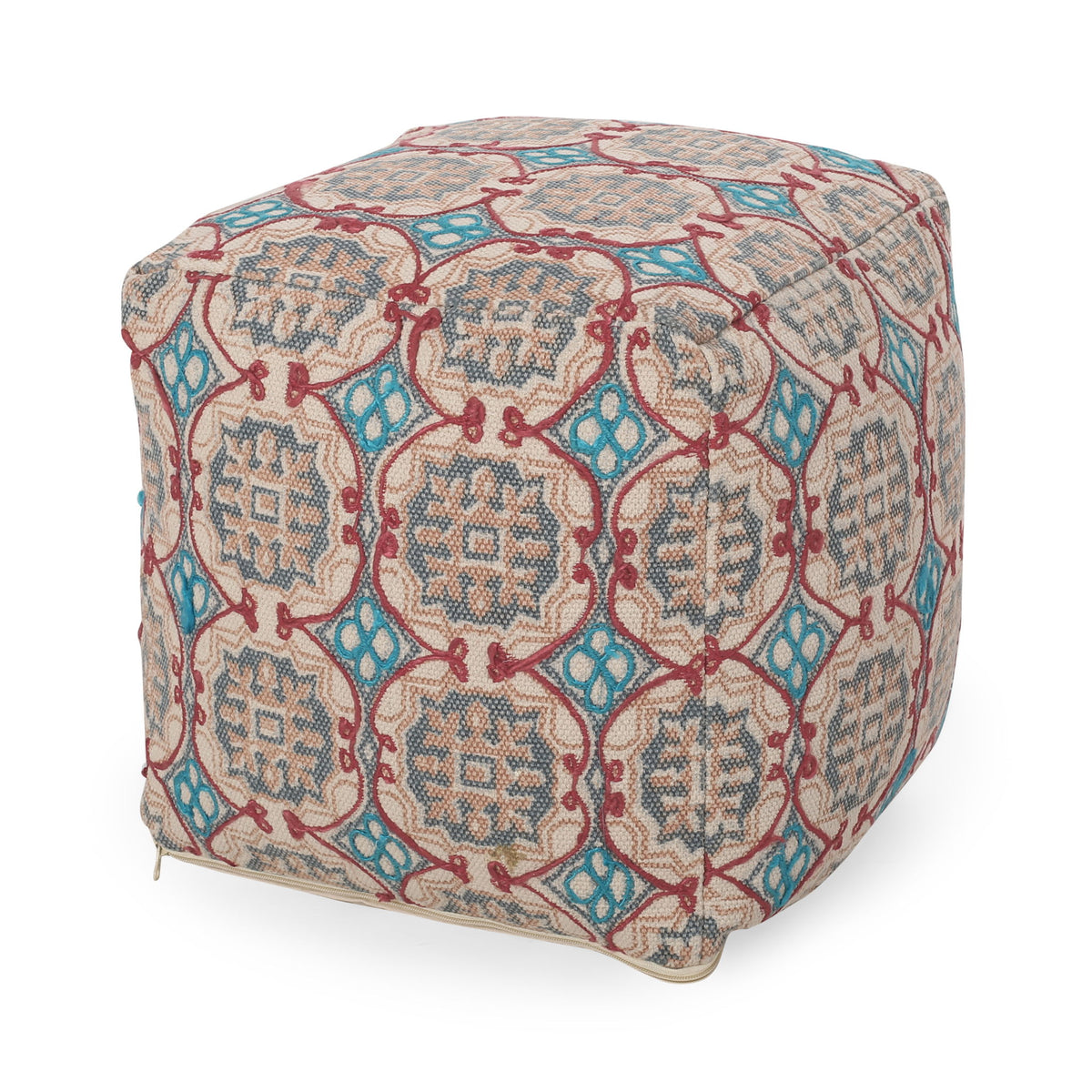 Amelia - Handcrafted Fabric Pouf, Rustic Elegance - Multicolored