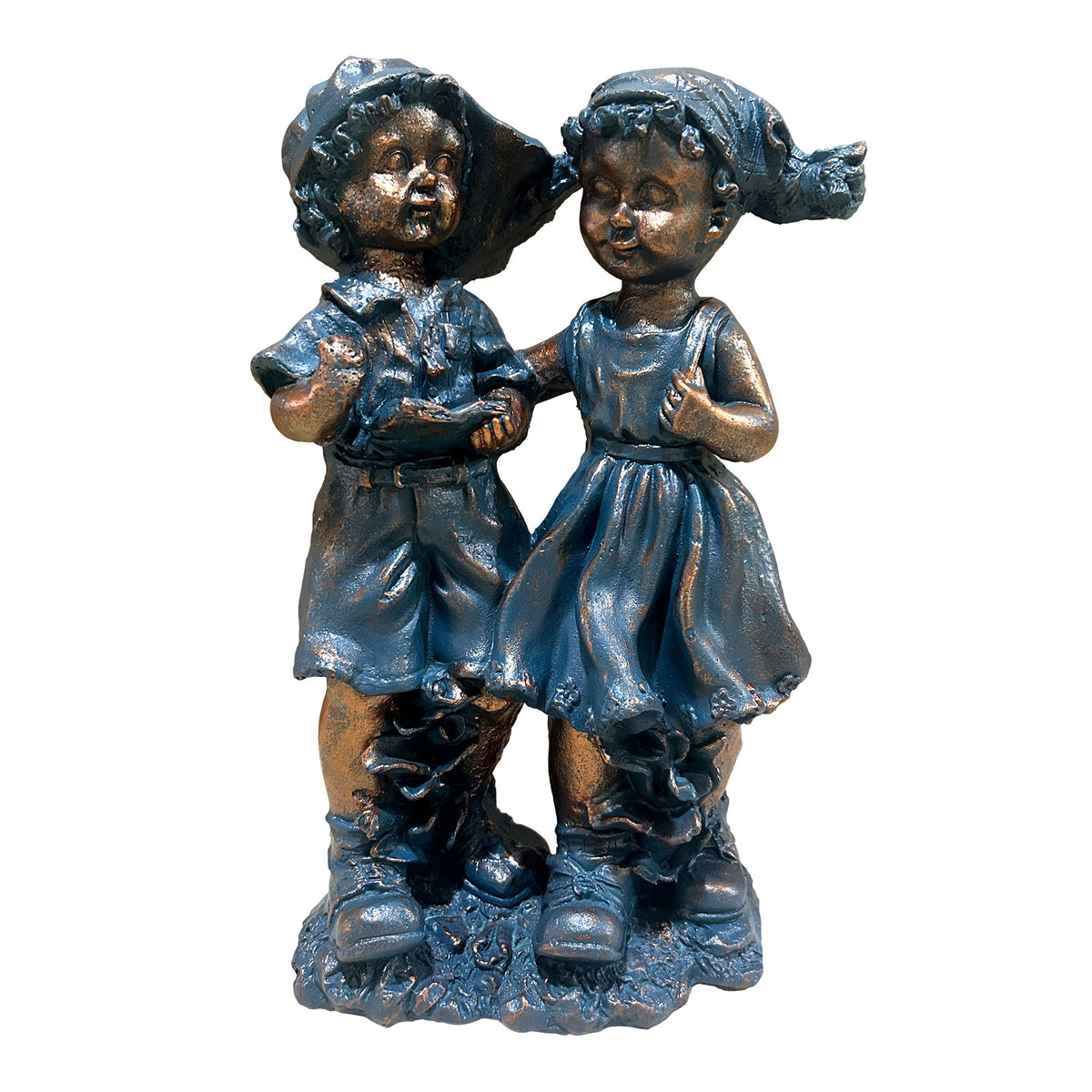 Boy And Girl Statues Garden Lawn Ornaments For Indoor Outdoor Use - Blue Multi / Brown