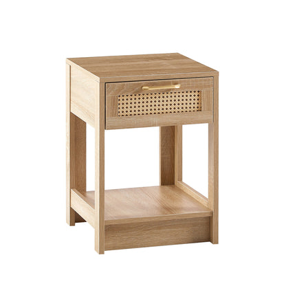 Mesa auxiliar de ratán de 40 cm con cajón, mesita de noche moderna, mesa auxiliar para sala de estar y dormitorio