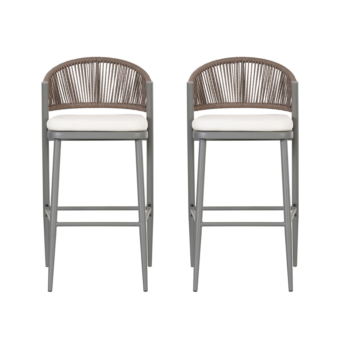 Outdoor Bar Height Metal Frame Counter Stools With Scallop Shaped Backrest & Water Resistant Cushions
