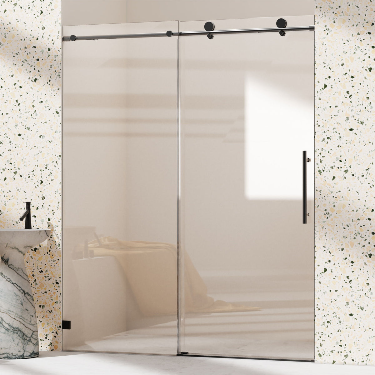 Frameless Single Sliding Soft Close Shower Doors, 5/16" Sgcc Tempered Glass