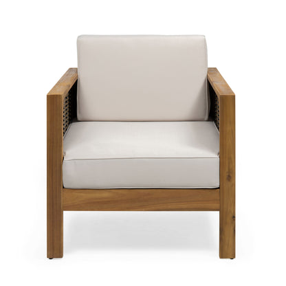 Outdoor Acacia Wood Club Chair With Wicker Accents