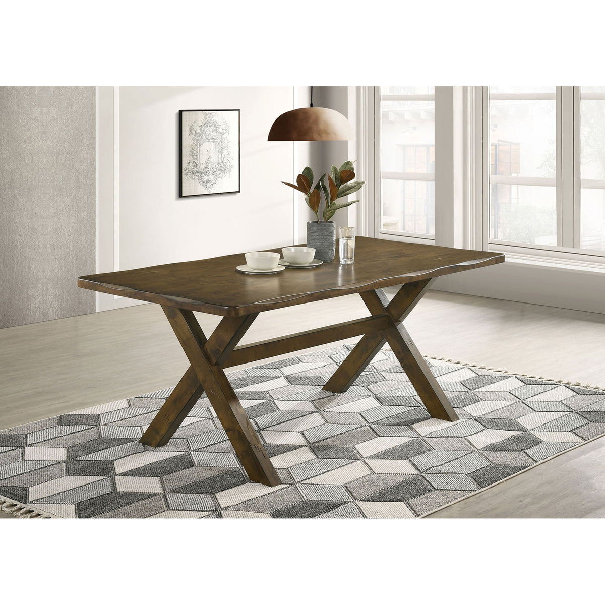 Carbon - Rectangular Dining Table With X Base Design - Brown