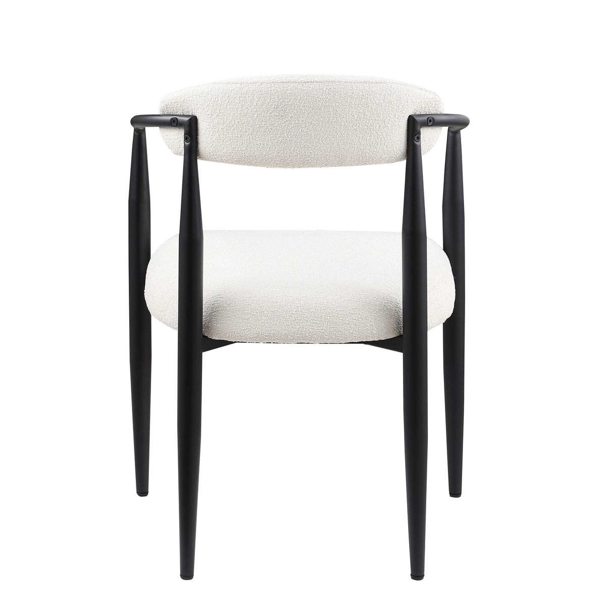 Dining Chairs (Set of 2), Mid-Century Modern Dining Chairs, Kitchen Dining Room Chairs, Round Boucle Backrest Sherpa Dining Chair With Metal Legs - White / Black