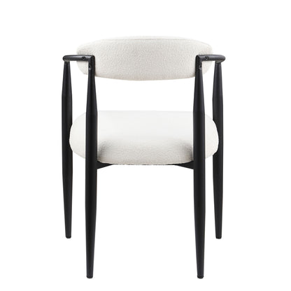 Dining Chairs (Set of 2), Mid-Century Modern Dining Chairs, Kitchen Dining Room Chairs, Round Boucle Backrest Sherpa Dining Chair With Metal Legs - White / Black