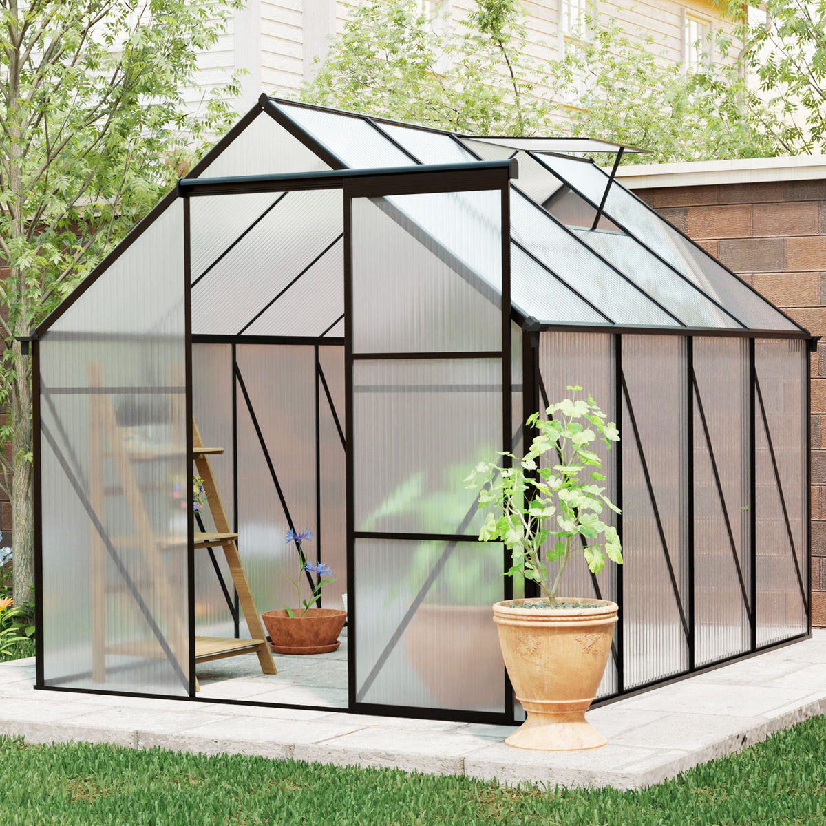 Polycarbonate house Raised Base And Anchor Aluminum Heavy Duty Walk-In houses For Outdoor Backyard In All Season