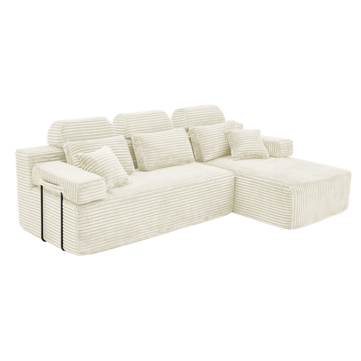 Sectional Sleeper Sofa & Storage Pockets, Modular Couch With Throw Pillows For Living Room