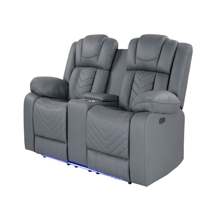 Raize - Loveseat reclinable de 10 plazas con consola eléctrica y LED - Gris