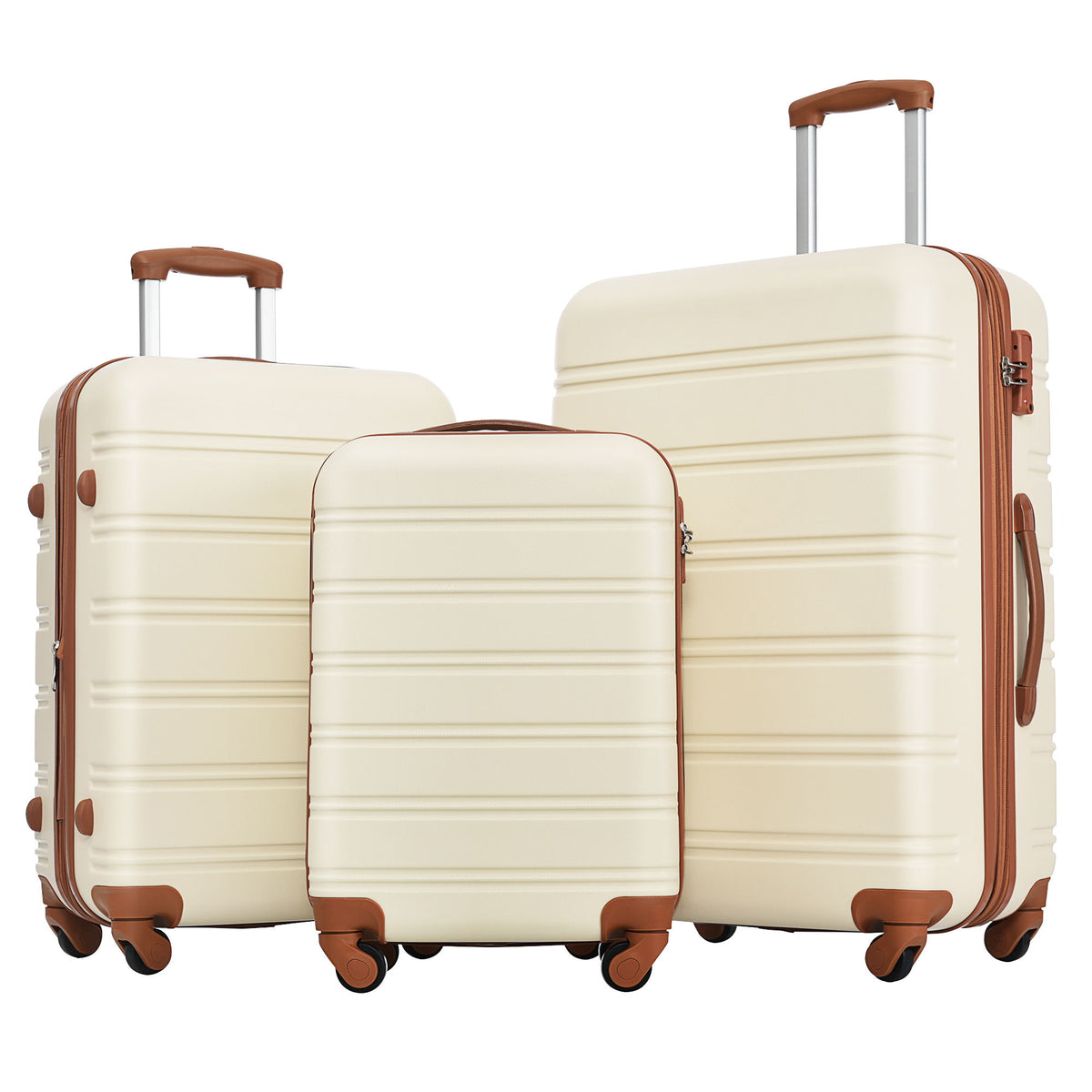 Juego de 3 maletas rígidas con ruedas y cerradura TSA, disponibles en 20, 24 y 28 pulgadas.