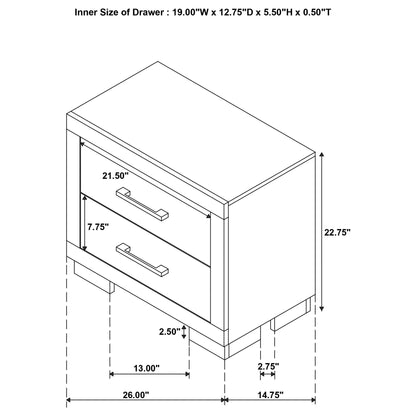 Copper - 2 Drawer Rectangular Nightstand