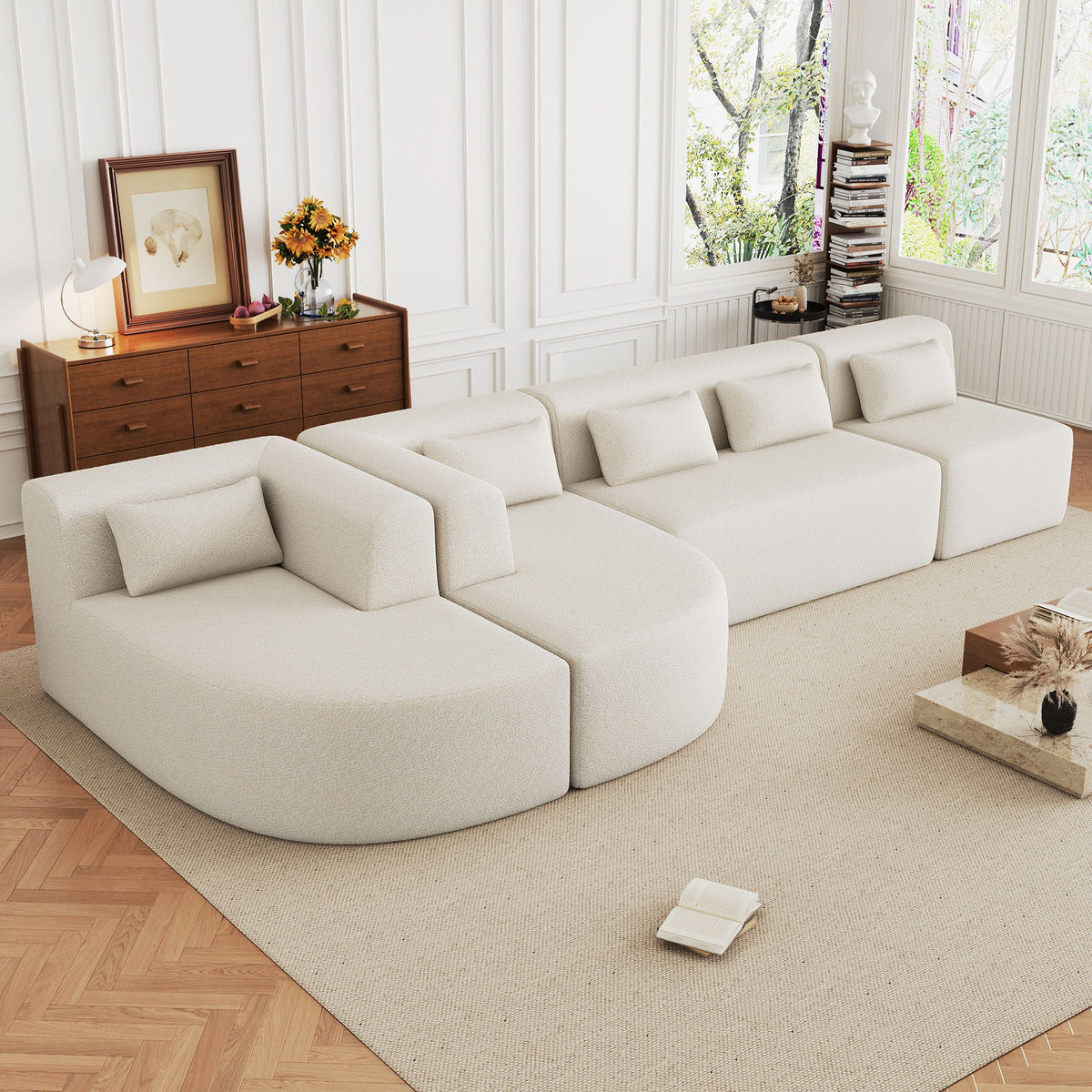 Upholstered Sofa Free Combined Sofa Couch With 2 Chaise Lounge And Five Back Pillows For Living Room