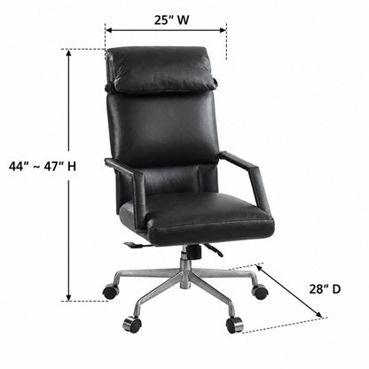 Dart Vintage Black Top Grain Leather & Iron Swivel Office Chair