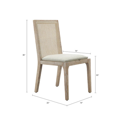 Dining Chair With Cane Back And Upholstered Seat (Set of 2) - Natural