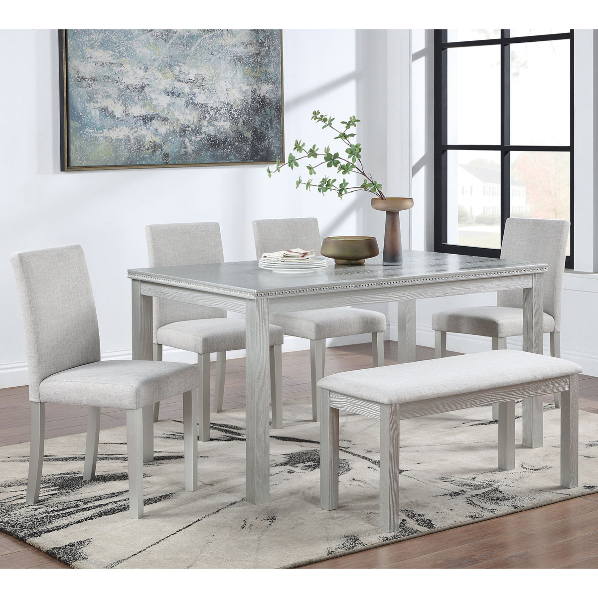 Dining Table Set With Crystal Decoration And Upholstered Chairs