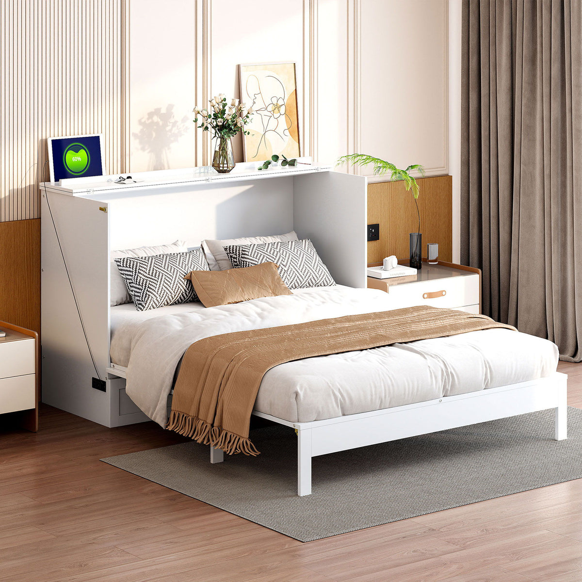 Full Size Murphy Bed & Large Drawers - White