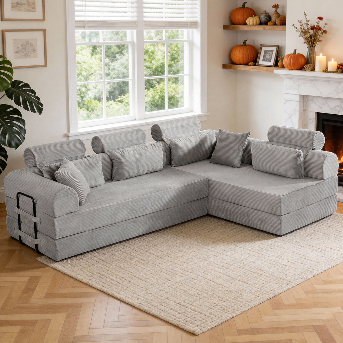Modern L-Shape Modular Sectional Sofa, Compressed Design