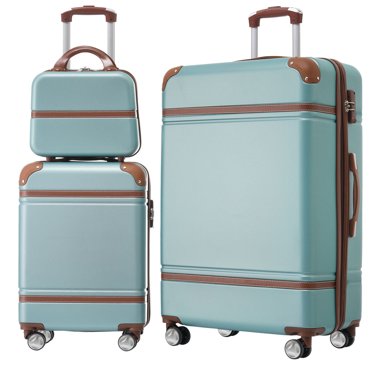 Conjunto de equipaje rígido de 3 piezas, maletas de 20"/28" y estuche para cosméticos, maleta con ruedas y cerradura TSA ligera.