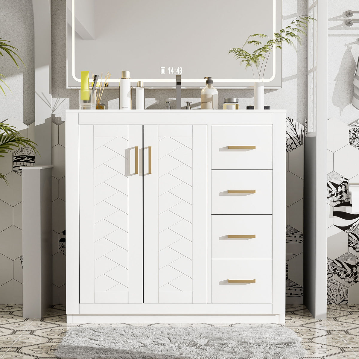 Bathroom Vanity With Sink Combo, Storage Cabinet, Freestanding Set With 3 Drawers & Soft Closing Doors
