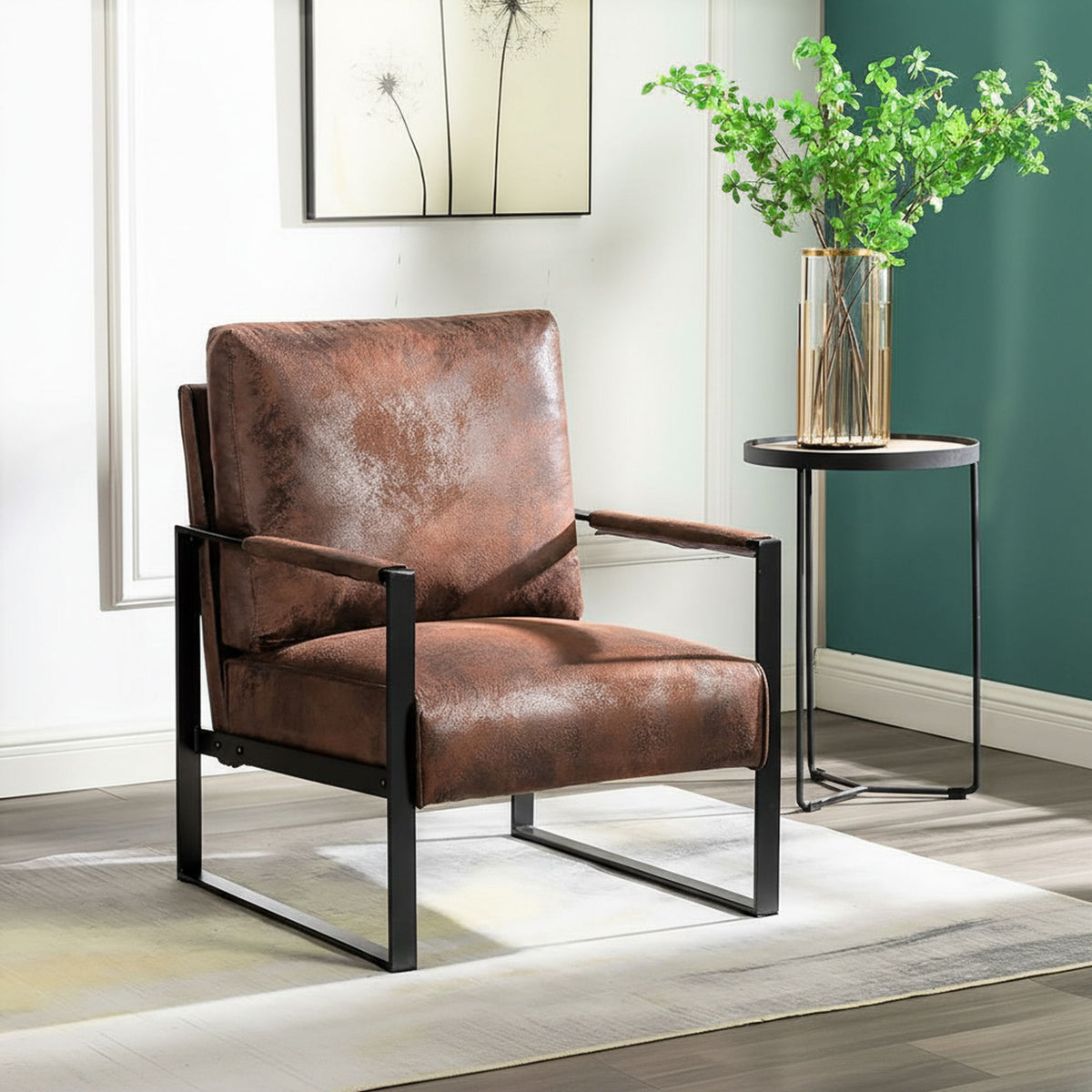 Accent Chair With Durable Square Frame, Armchair For Living Room - Brown