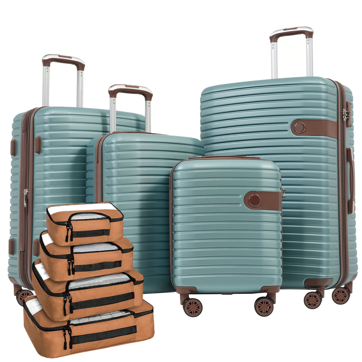 4 Piece Luggage Suitcase Set, Hard Shell Lightweight Expandable Travel Luggage With 4 Packing Cubes