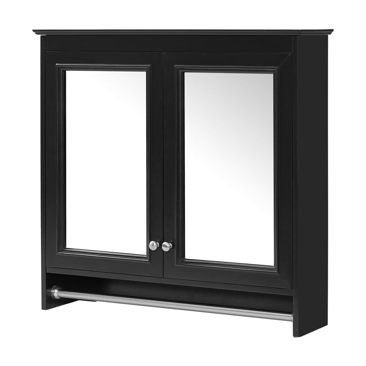 Wall Mounted Mirror Cabinet With Adjustable Shelves, Soft Close Doors, High Definition Mirror - Black