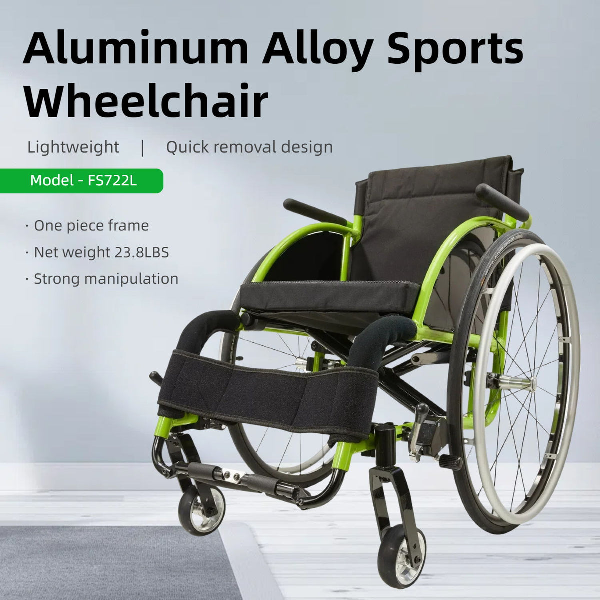 Premium Lightweight Foldable Sport Wheelchair All Body Sturdy & Comfortable 250Lbs Capacity Easy Folding 24" Sports Tires Perfect For Outdoor - Black / Green