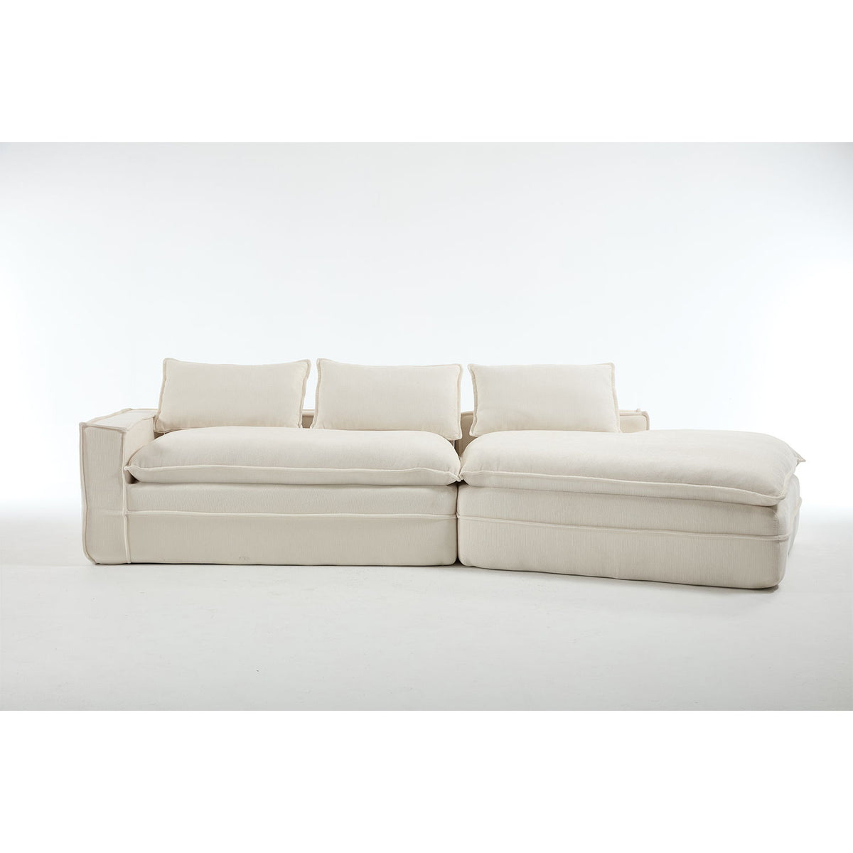 Modern Minimalist Modular Sectional Sofa With Deep Seats And Right Facing Chaise