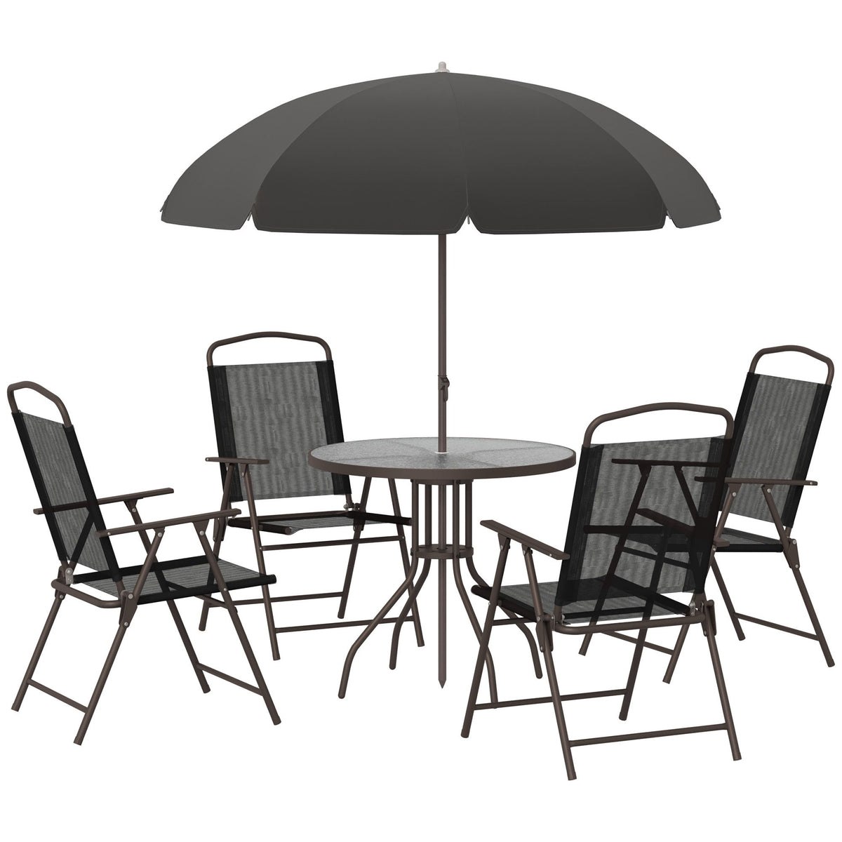 Outsunny - Juego de comedor para patio con sombrilla, sillas plegables y mesa de comedor, juego de muebles para patio exterior