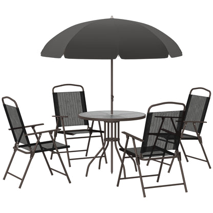 Outsunny - Juego de comedor para patio con sombrilla, sillas plegables y mesa de comedor, juego de muebles para patio exterior
