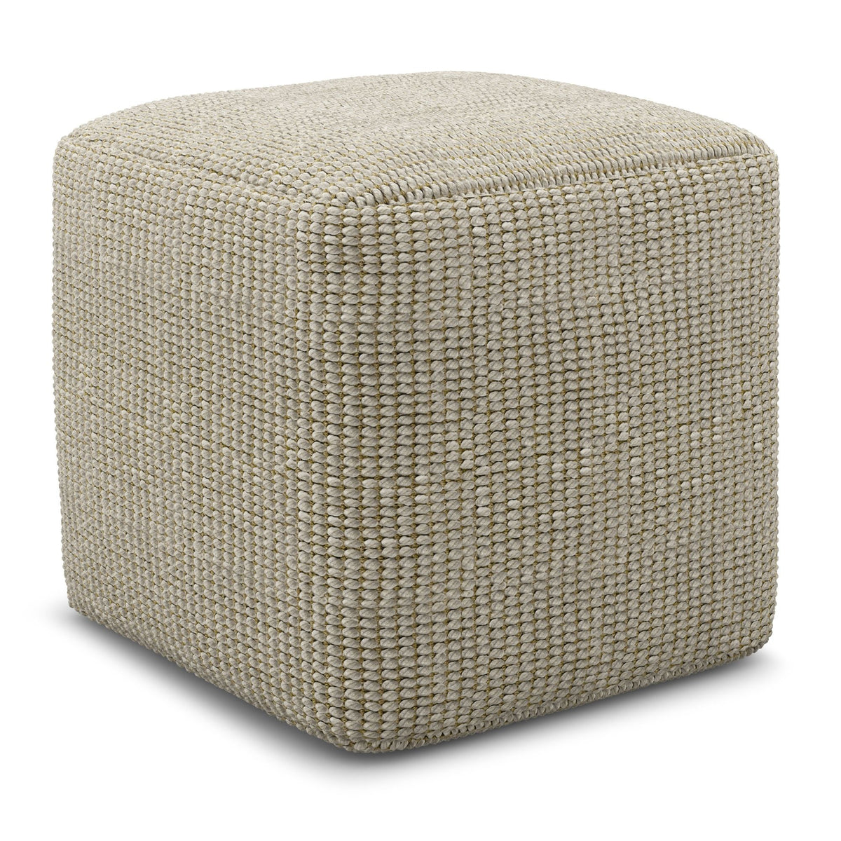 Zelma - Puf cuadrado tejido para exterior/interior - Crema/Natural