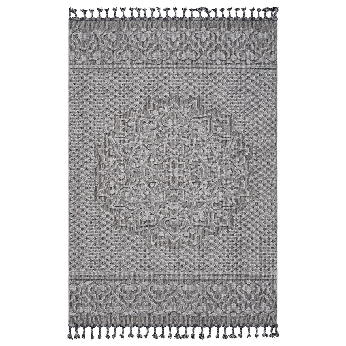 Guros - 8' X 10' Medallion Indoor / Outdoor Area Rug - Gray / White