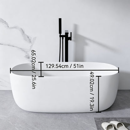 Bañera independiente de piedra de resina, superficie sólida, moderna, con rebosadero y desagüe automático, color blanco mate.