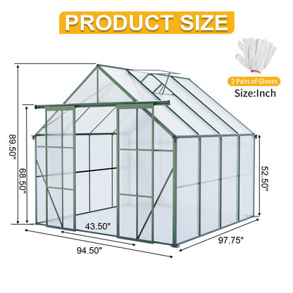 Double Door Polycarbonate house Raised Base And Anchor Aluminum Heavy Duty Walk In houses For Outdoor Backyard In All Season